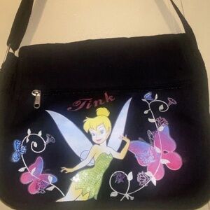 Disney Tinker Bell “Tink” Black Shoulder Bag Purse with Sequins & Floral Design